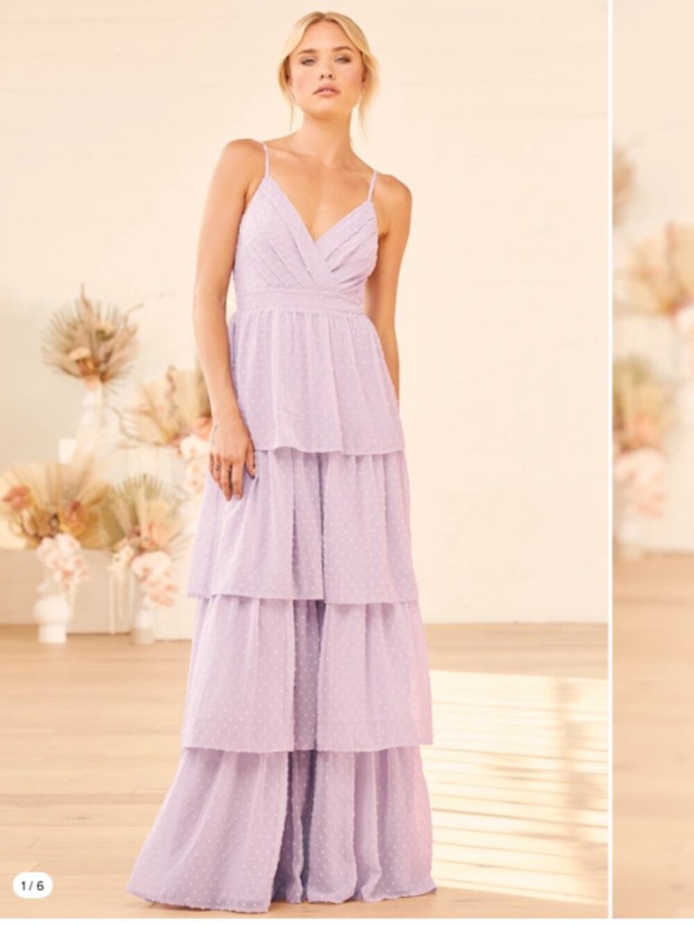 LULU's Prom Wedding Boho Romantic Tiered Ruffles Swiss Dot Lilac Maxi
